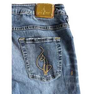 Baby Phat Blue Denim Wide Leg Flare Jeans Gold Cat Logo Y2K 610002WD Size 16